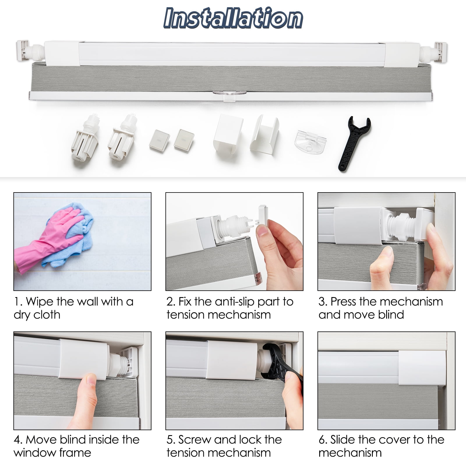 Keego No Drilling Cordless Cellular Shades Honeycomb Window Blinds Easy Installation Heat Insulating Noise Reducing Curtains Blackout Gray, 59.0"w x 54"h