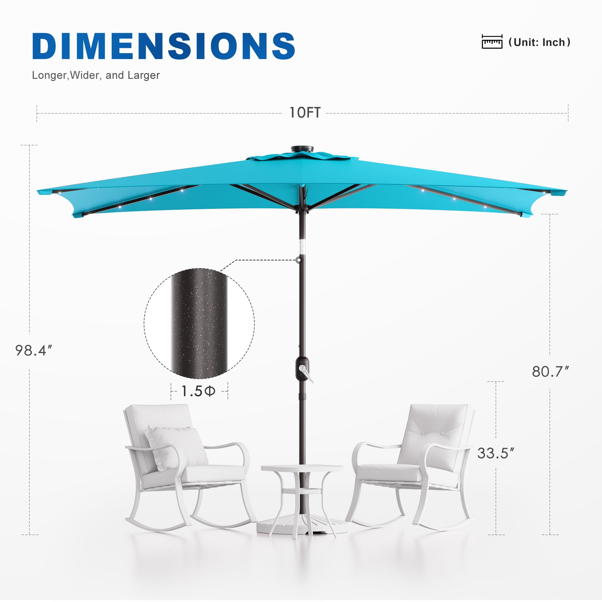CHYVARY 10 x 6.5ft LED Outdoor Patio Umbrella Rectangular Outside Table Umbrella for Deck, Poolside and Patio, Lake Blue