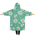 thumbnail image 2 of Oversized Wearable Blanket Hoodie,Turquoise Daisy Flower Yellow Centers Pattern Sherpa Blanket Hoodie with Super Pockets,Super Warm Fuzzy Pullover for Women & Men, 2 of 6