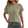 thumbnail image 2 of Antinious Summer Tops for Women Trendy,Sweatshirt for Women,Ladies Solid Crewneck Strip Knitted Short Sleeve,Army Green,S, 2 of 5