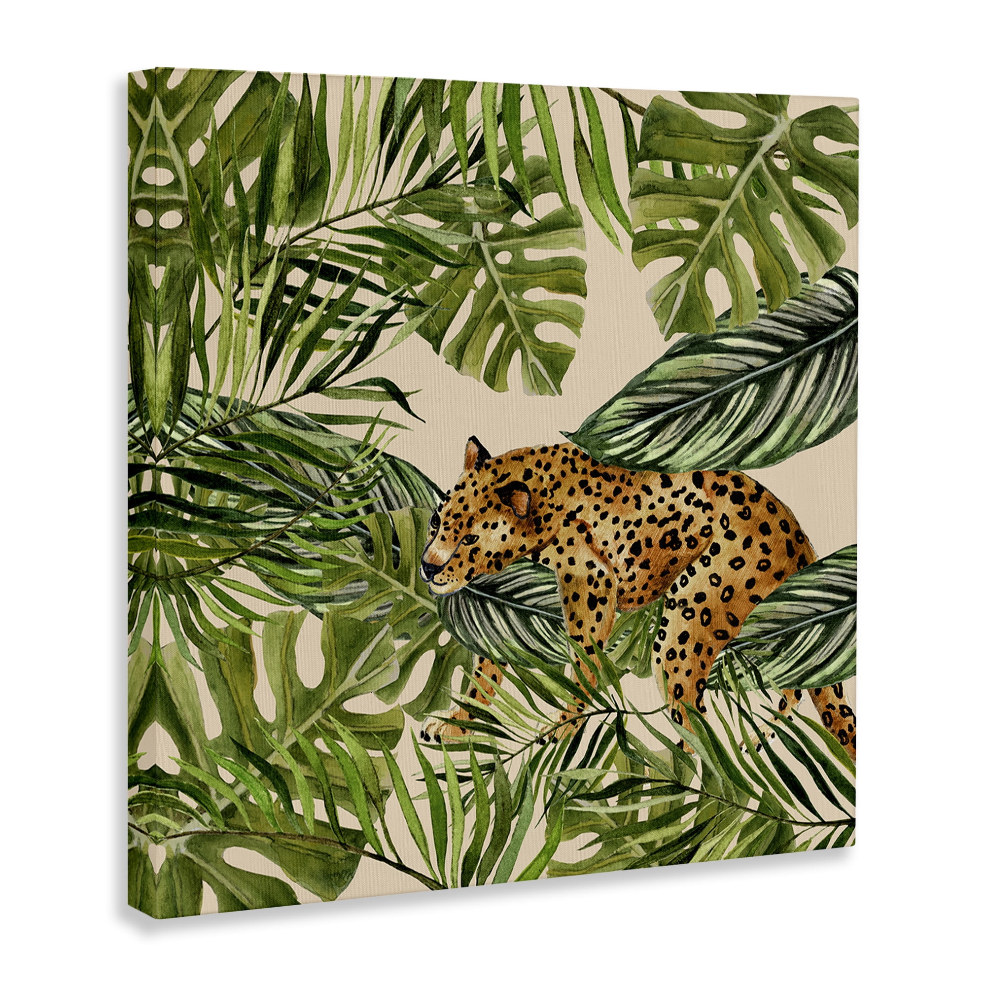 Stupell Industries Botanical Leopard on Branch Plants & Flowers Painting Wrapped Canvas Art Print Wall Art, 24 x 24