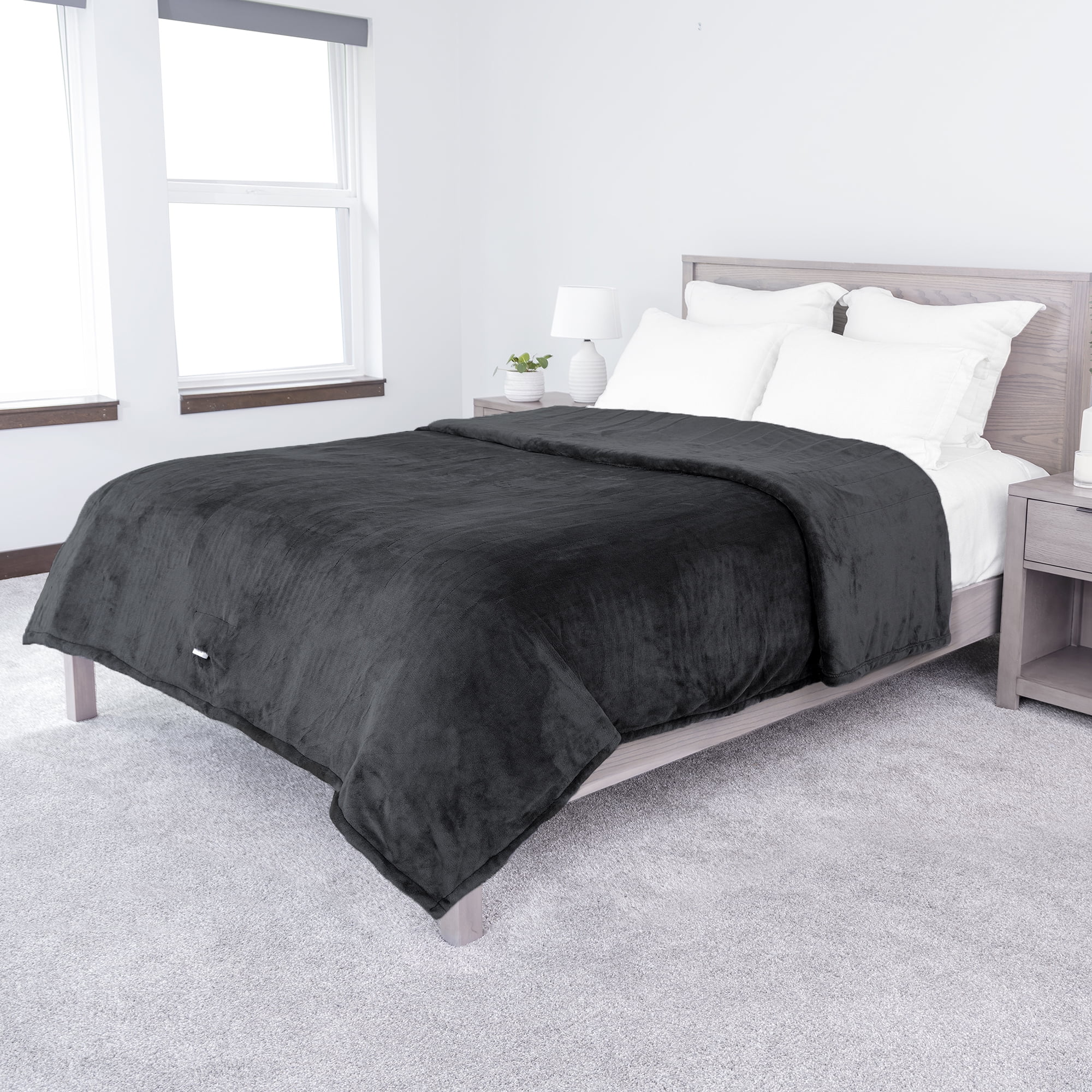 Sunbeam Slate Grey Velvet Plush Electric Heated Blanket Twin Size, 84" x 62", 10 Heat Settings, Fast Heating, Heating Blankets with Controller, Auto-Shut Off, Machine Washable