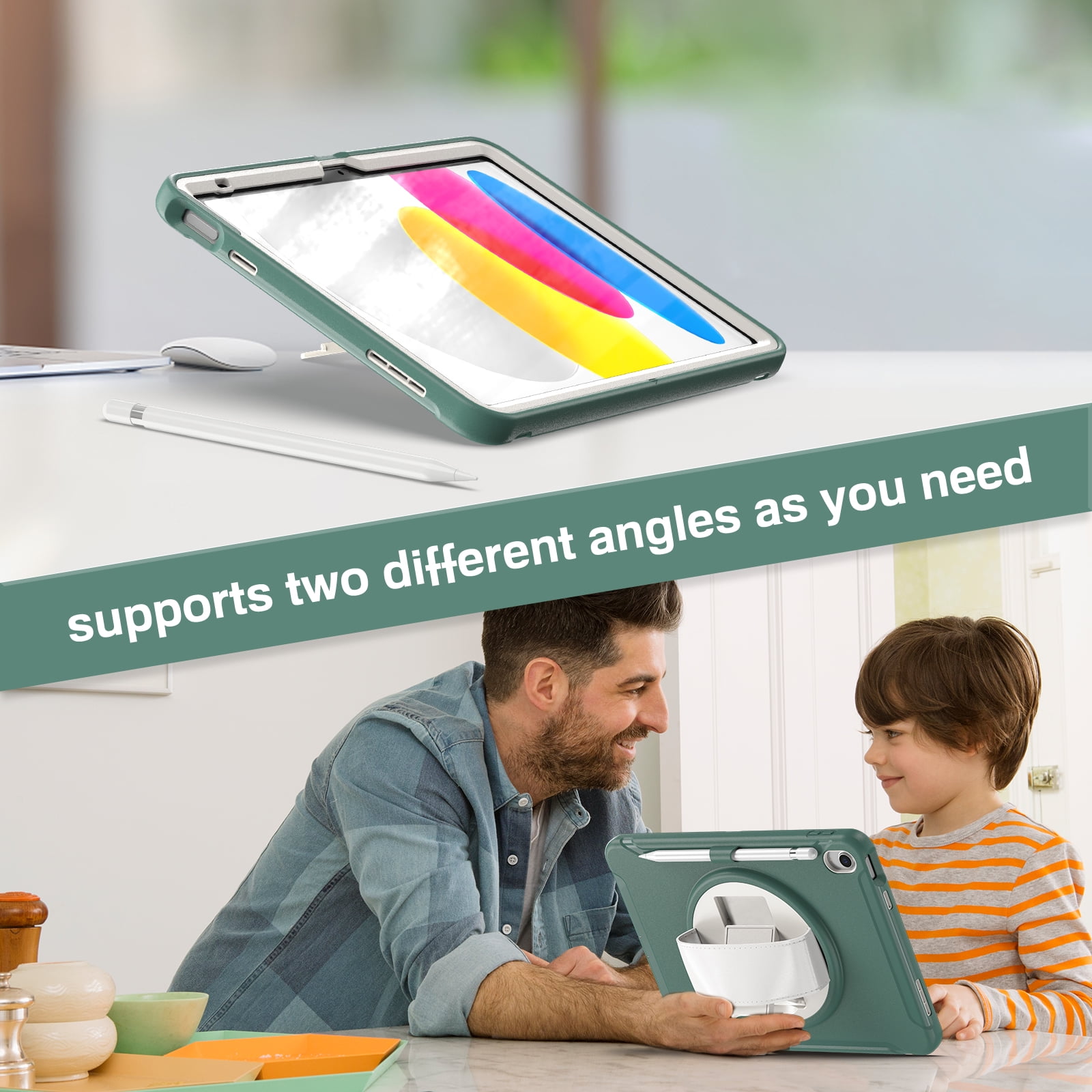 Allytechgroup Case for Apple iPad 11th Gen 11" 2025/ iPad 10th Gen 10.9" 2022, Build-in Pencil Holder Rotaing Stand Heavy Duty Shockproof Kids Friendly Hand Strap Tablet Cover for iPad 11/ iPad 10