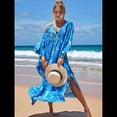 thumbnail image 4 of Vestido Caftán con Estampado Animal para Mujer, Talla Grande, para Playa, Verano 2025 Azul Talla Única, 4 of 8