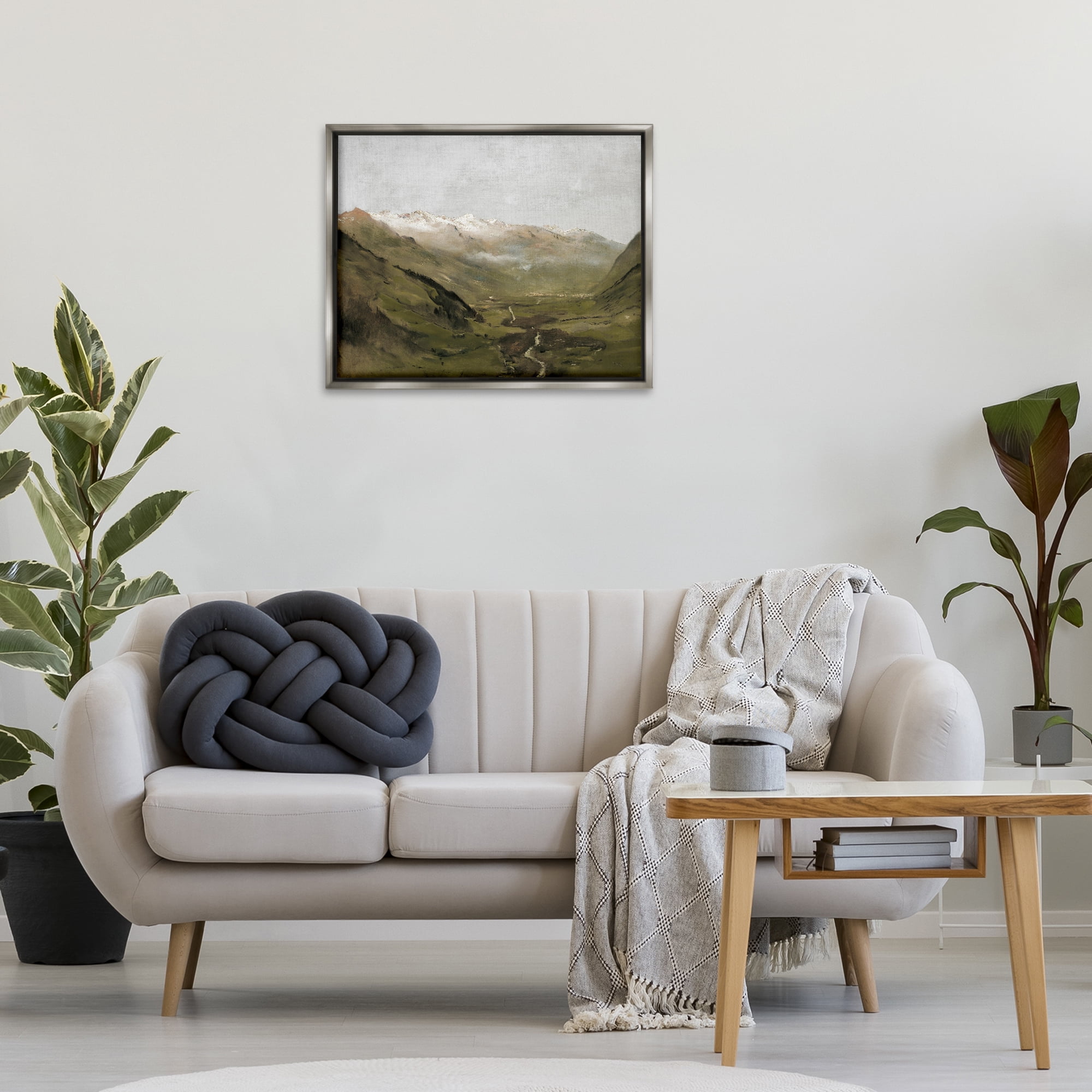 Stupell Industries Winding Valley Path Landscape Painting Gray Floater Framed Art Print Wall Art, 31 x 25