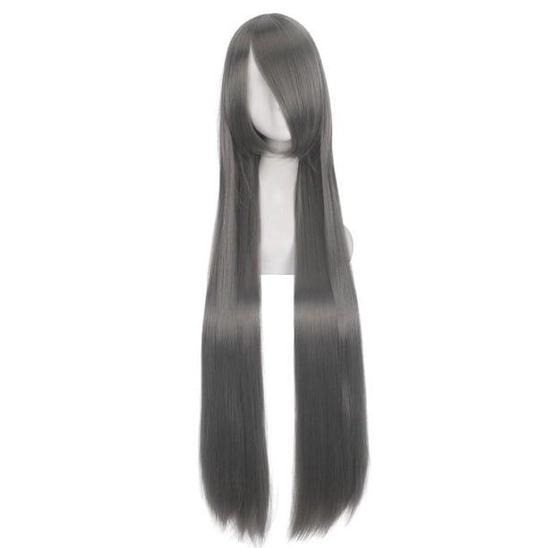 Zhuge Pelucas naturales largas y rectas de 39,4" con flequillo, resistentes al calor, sintéticas, coloridas, para cosplay, disfraces de anime,uso diario, para mujeres, gris oscuro