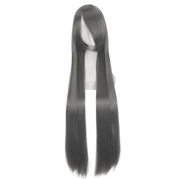 Nvzi-c 39.4" Long Straight Natural Wigs with Bangs Heat Resistant Synthetic Colorful Cosplay Anime Costume Party Daily Use Wigs for Women,Dark Grey