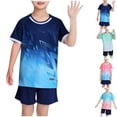 thumbnail image 4 of ZQUUVOU Kids Boys Active Shorts Set Striped Training Short Sleeve Tee Shorts Quick Dry 2 Piece Sportswear Outfit Mint Green, 4 of 4