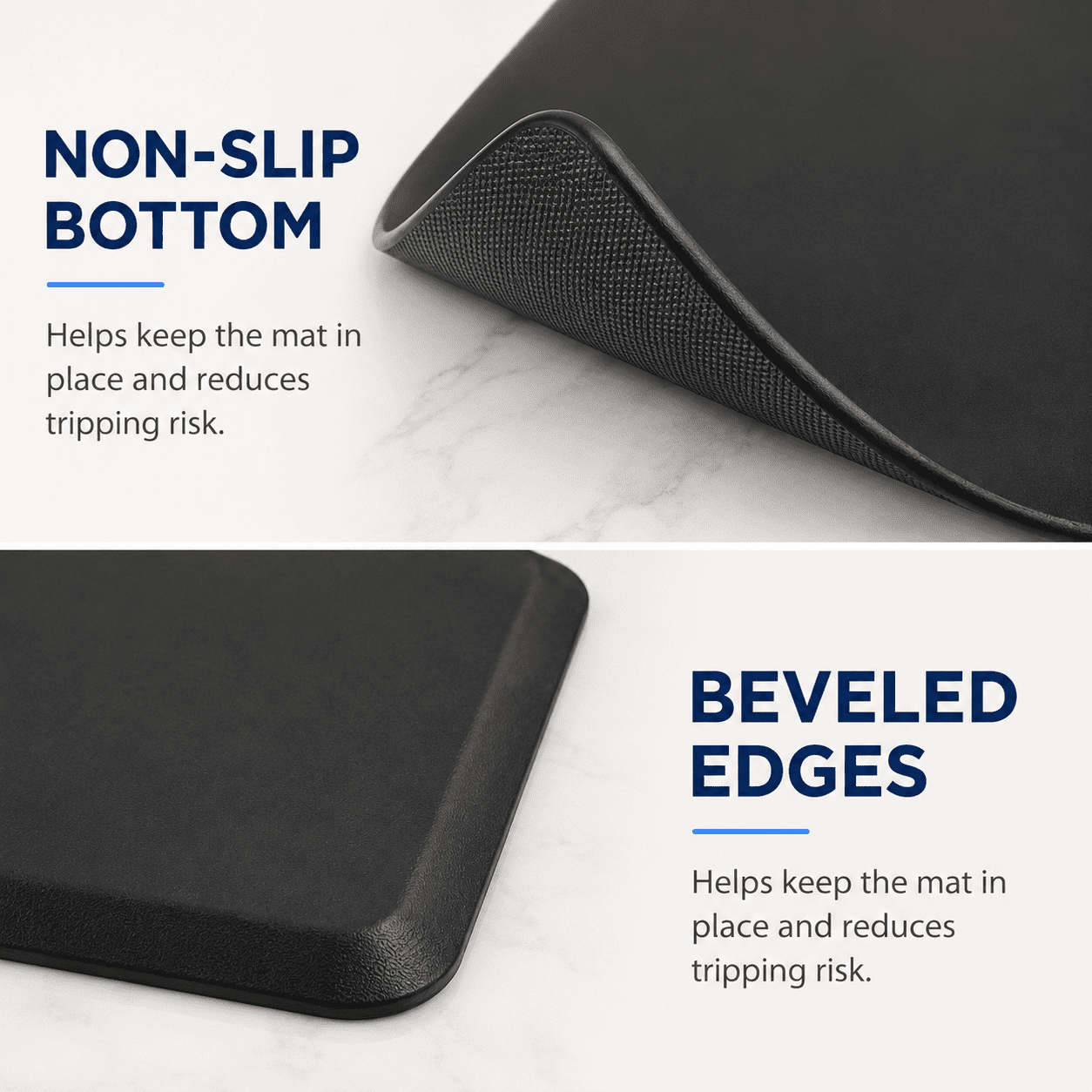 Yeslife Anti-Fatigue Kitchen Mat, 20" x 32", Black PVC, 3/4" Thick Waterproof Cushioned Non-Slip Floor Mat for Kitchen, Office, Desk, Garage & Home