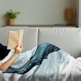 thumbnail image 3 of Whale Soft Flannel Fleece Blanket, Big Happy Whale with Ornamental Striped Waves with Motto Artwork Print, Cozy Plush for Indoor and Outdoor Use, 50" x 60", White Dark Blue and Blue, by Ambesonne, 3 of 5
