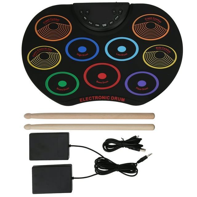 Electronic Drum Pad,Portable Colored Silicone and Plastic Hand Rolled Electronic Drum Percussion Instrument for Adult Beginner