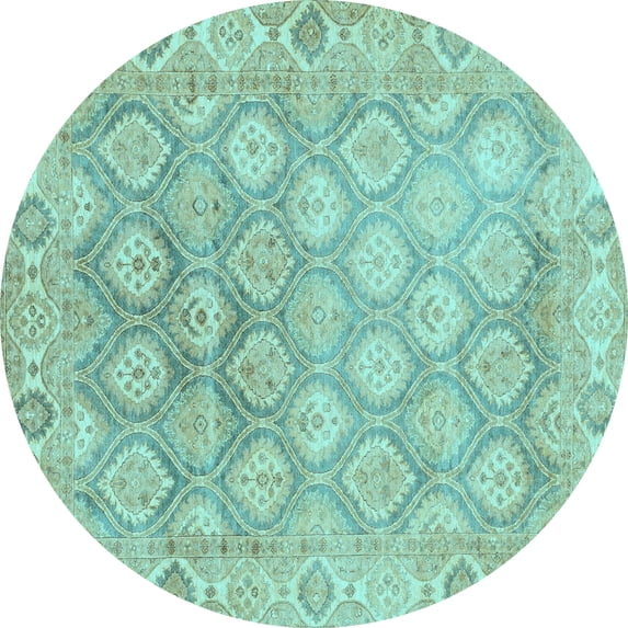 Ahgly Company Indoor Round Oriental Light Blue Traditional Area Rugs, 6' Round