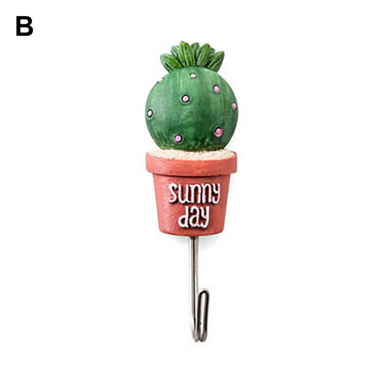SPRING PARK Cactus Wall Hooks Decorative Adhesive Wall Mounted Hangers Rack  for Coat Towel Key Cute Decor 
