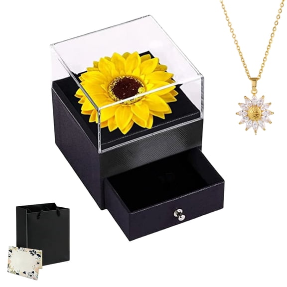 Preserved Sunflower in Glass Necklace - Long-Lasting Floral Gift for Women