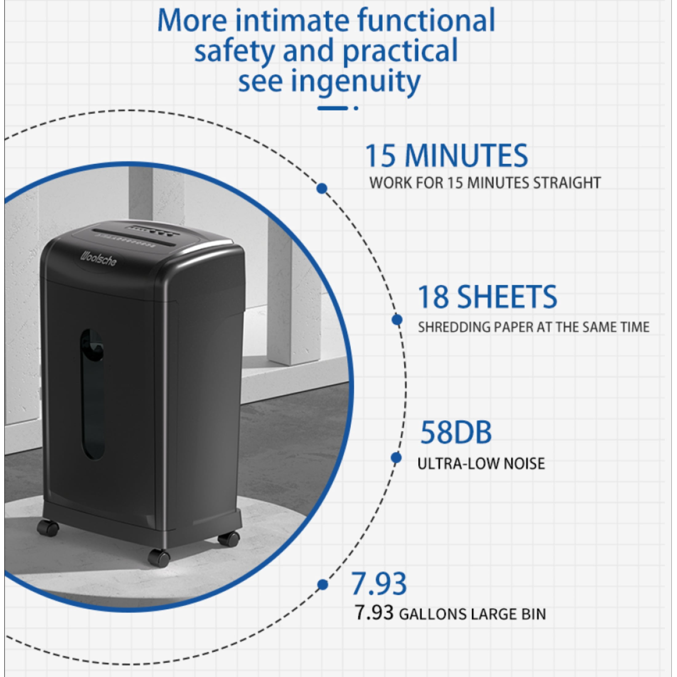 Large Capacity Heavy Duty Document Shredder 19-Sheet Cross-Cut Paper/Credit Card Shredder with 7.93 Gallon Pullout Wastebasket & 4 Castor