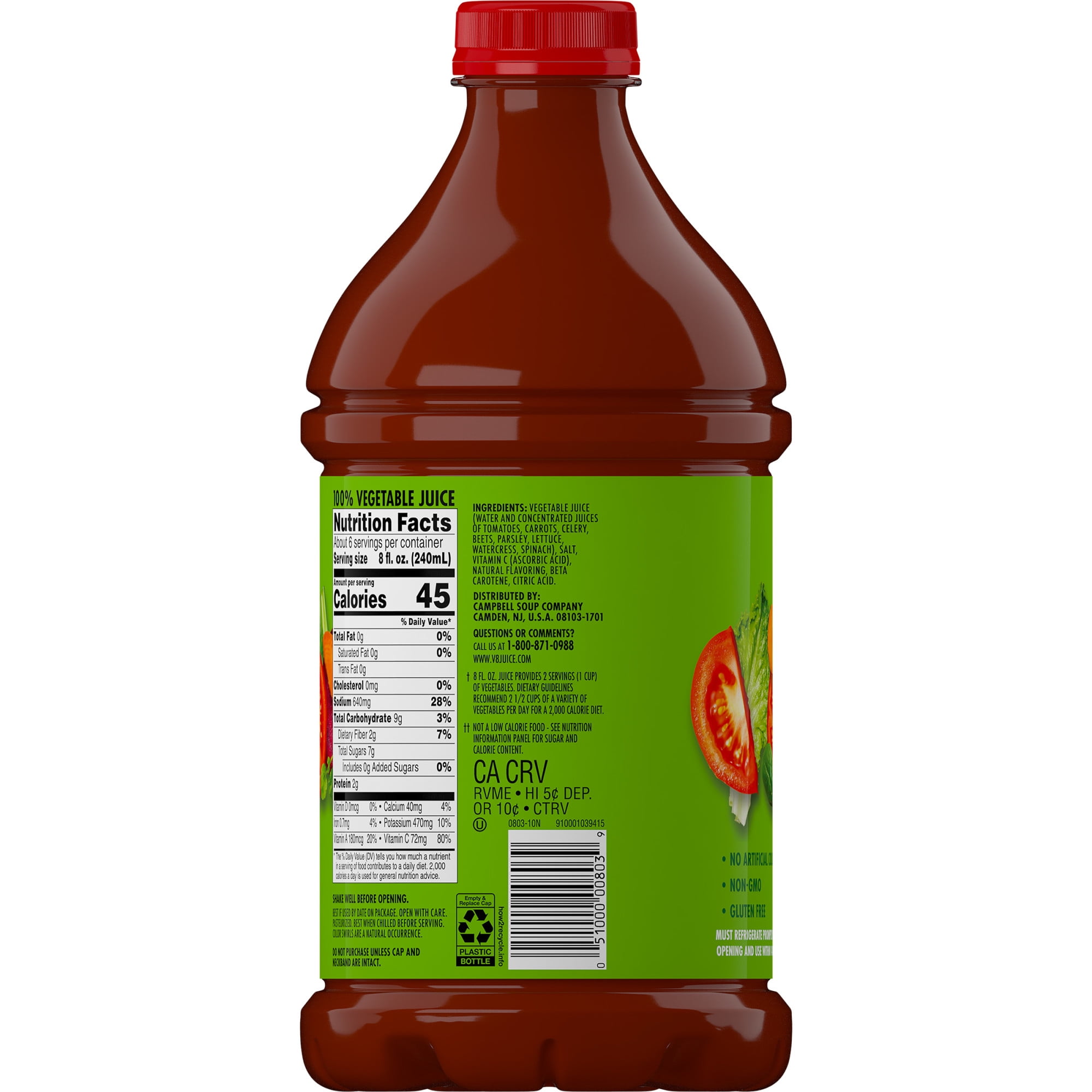 (6 pack) V8 Original 100% Vegetable Juice, 46 fl oz Bottle, 6 Count