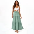 thumbnail image 7 of Kixjoy Maxi Skirts for Women Elastic High Waisted Maxi Skirt Casual Drawstring A-Line Tiered Skirt Festival Basic Cozy Fashion Outfits for Women, Green S, 7 of 7