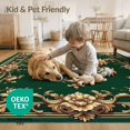 thumbnail image 4 of ODIKA 2'x3' Washable Accent Rug Pet Friendly, Bedside Mat Dark Olive Green Baroque Skull Design Gothic Floral Damask with Victorian Vines for Bedroom, RV, 4 of 7