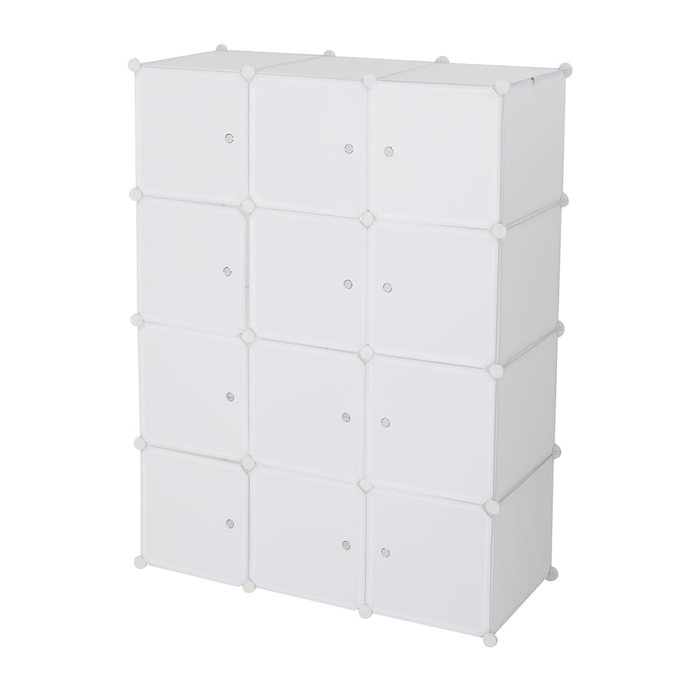 12-Cube Storage Organizer Stackable White Modular Shelves with Hanging Rod for Home & Office Organization