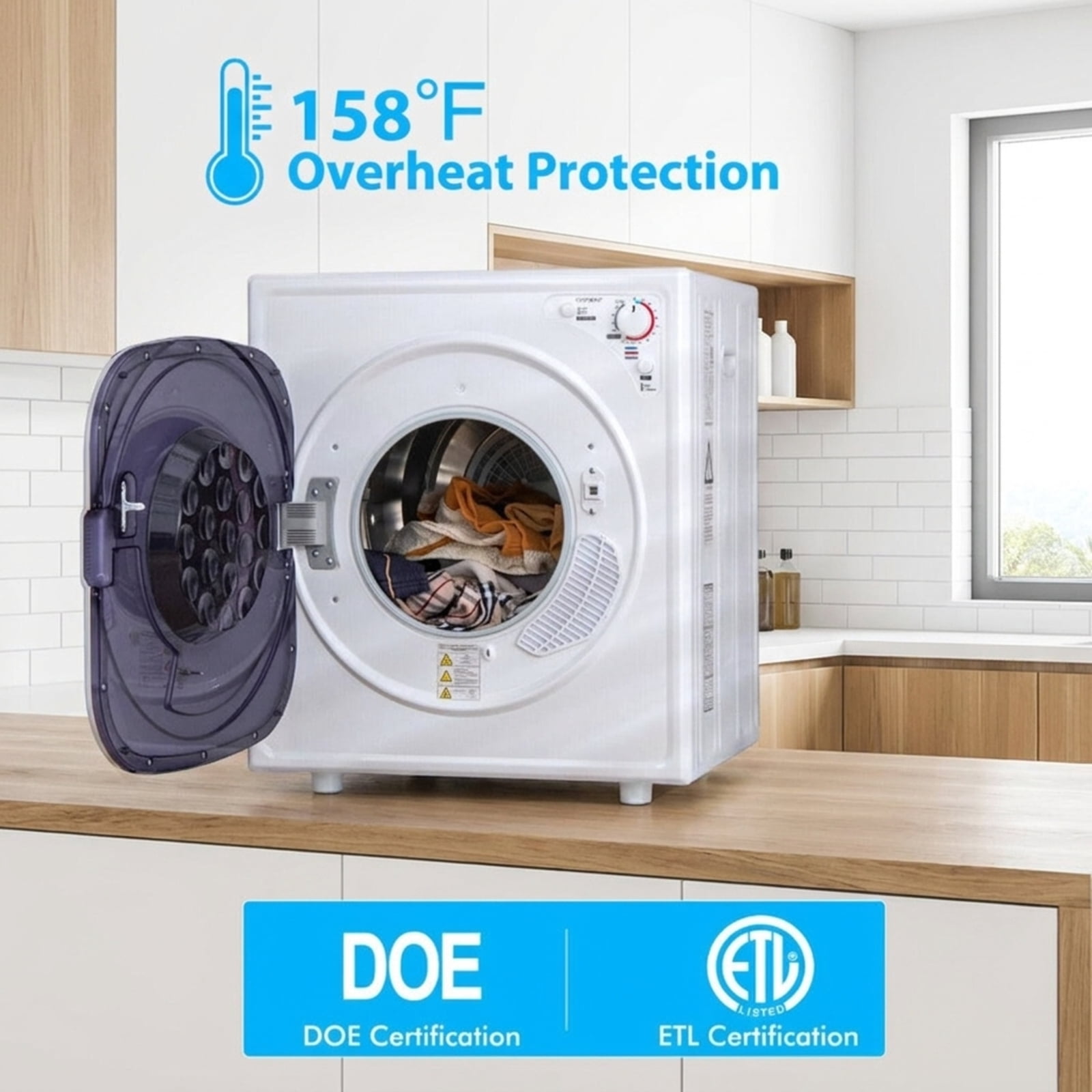 RUIE 1500W Portable Clothes Dryer 13.2 lbs Compact Laundry Dryer with Touch Panel, Wall-Mounted or Freestanding Dryer for Apartment Dorm RV, 5 Programs & Sensor Dry, White