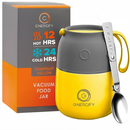ENERGIFY Vacuum Insulated Thermos Food Container, Stainless Steel, 12oz, Yellow