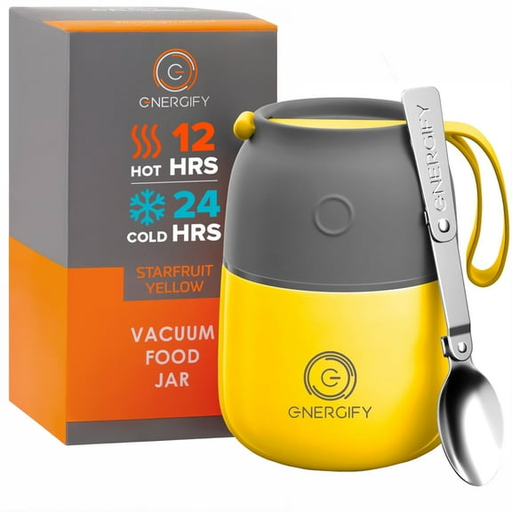 ENERGIFY Vacuum Insulated Thermos Food Container, Stainless Steel, 12oz, Yellow
