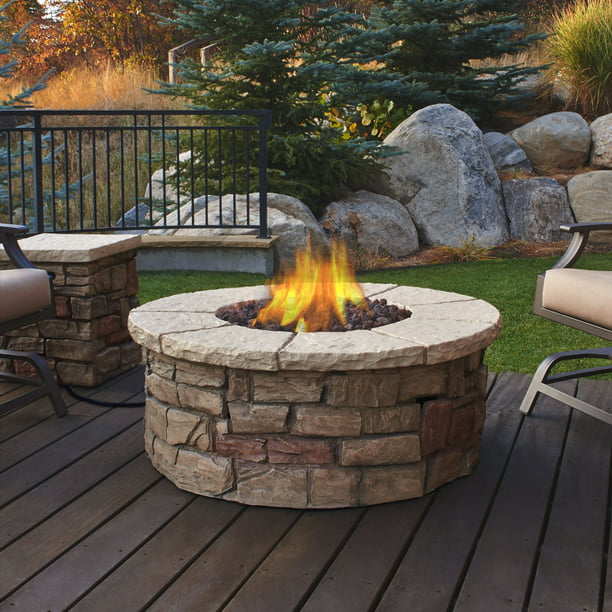 Sedona Round Propane Fire Table In Buff, Outdoor Propane Fire Pit Kit