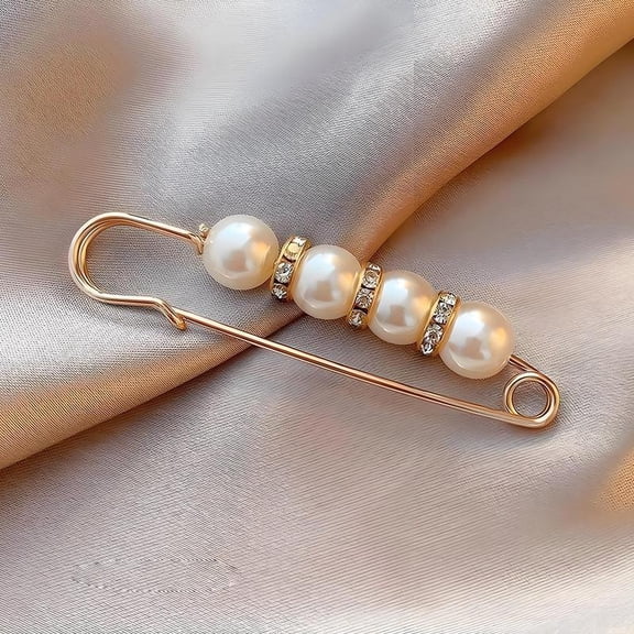 Adjustable Waist Pin Brooch Clip for Women White Pearl and Diamond Design Anti Slip Fastening Clothing Accessory