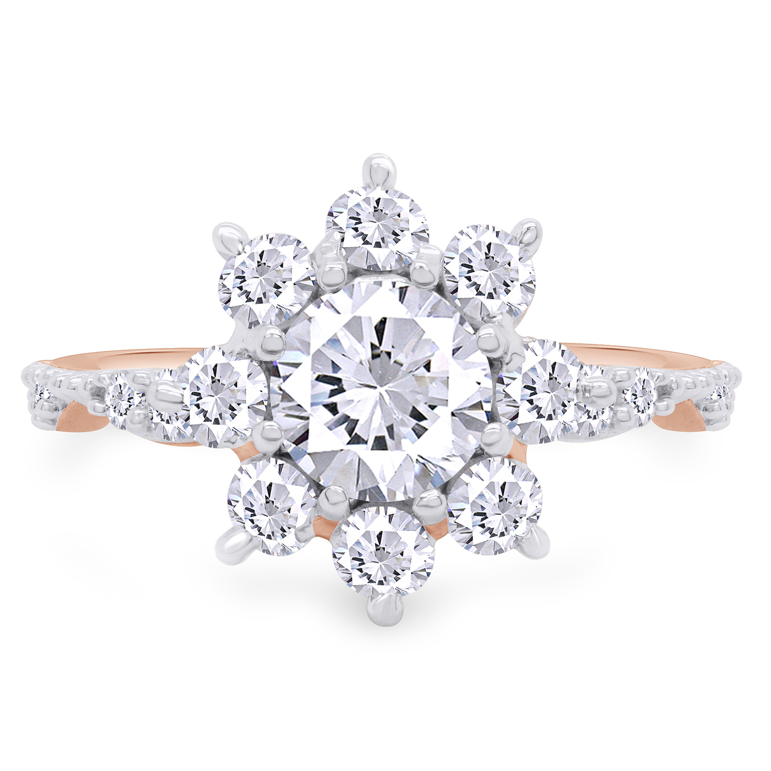 AFFY 1.65CT Moissanite Diamond Halo Flower Wedding Engagement Ring For Women 10K Solid Rose Gold-4