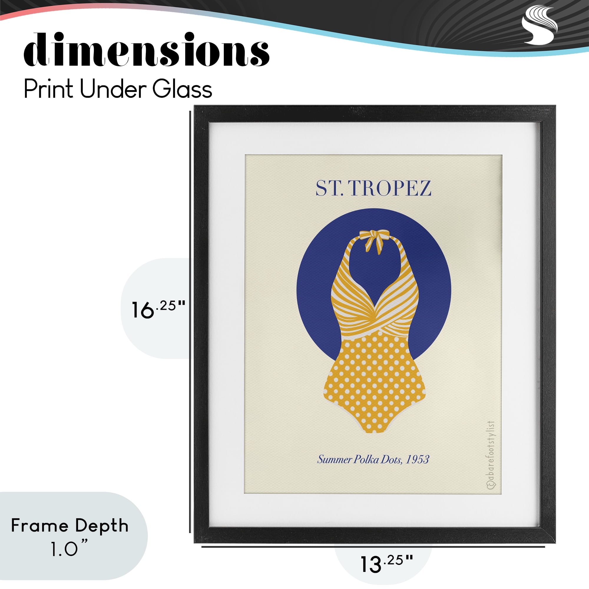 Stupell Industries St. Tropez Dotted Swimsuit Black Framed Print Under Glass, design by A Barefoot Stylist