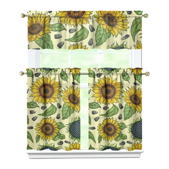 Countryside Floral Curtains 36 Inch - 3 Panel Rustic Farmhouse Set with Vintage Botanical Print, Boho Chic Rod Pocket Design for Kitchen Windows