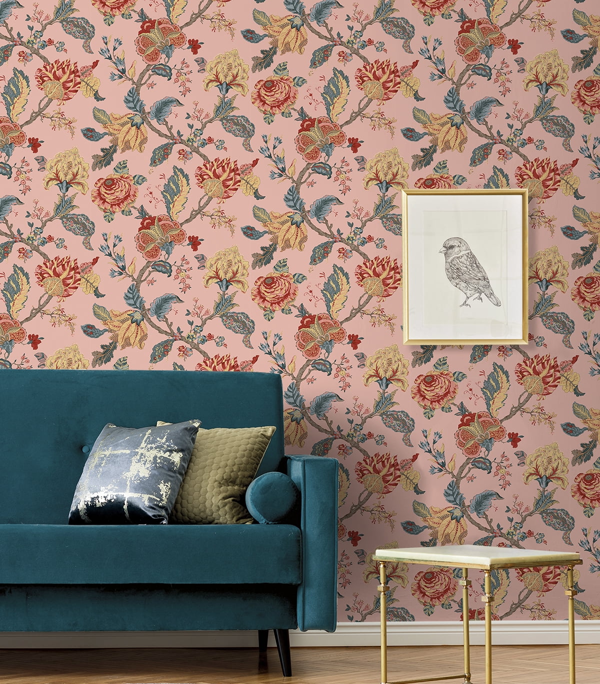 NextWall  Kianna Jacobean Peel and Stick Wallpaper 20.5 in. W x 18 ft. L - Blush