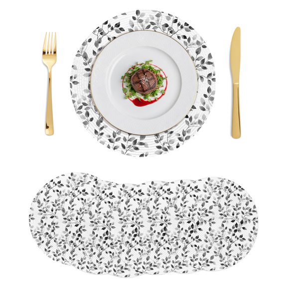 Round Placemats Grey Eucalyptus Leaves 15 inch Set of 6 Table Mats for Dining Table Watercolor Leaf Heat Resistant Non-Slip Kitchen & Home Decorative Place Mat Set