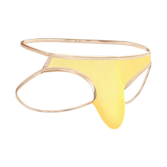 khonts,Men's Breathable Thongs Lightweight Mesh Briefs Thin Comfortable Bikini Underwear Yellow XL