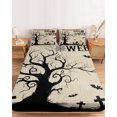 thumbnail image 2 of Queen Size Fitted Sheet Set - Halloween 3 Piece Bedding Sets 16" Deep Pocket Fitted Sheet with 2 Pillowcases, Fall Rustic Trees Bats Pumpkins Horror Beige Brushed Microfiber Hotel Luxury Bed Sheets, 2 of 9