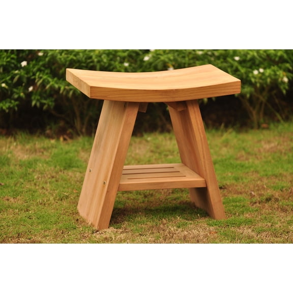 WholesaleTeak Outdoor Patio Grade-A Teak Wood Asian Shower Spa Bench Stool Outdoor Patio Garden (18"x12") #WMAXAS