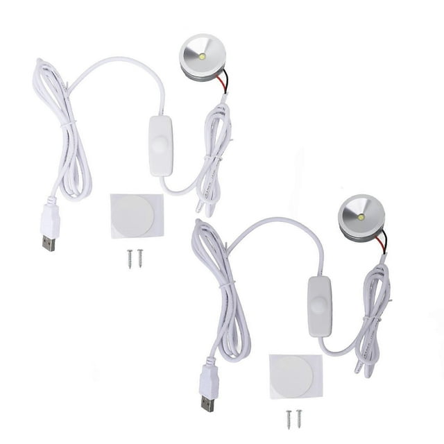 Lot de 2 mini spots LED à intensité variable USB 5 V, luminosité réglable en continu, avec câble de 2 m, pour vitrines, lumière blanche