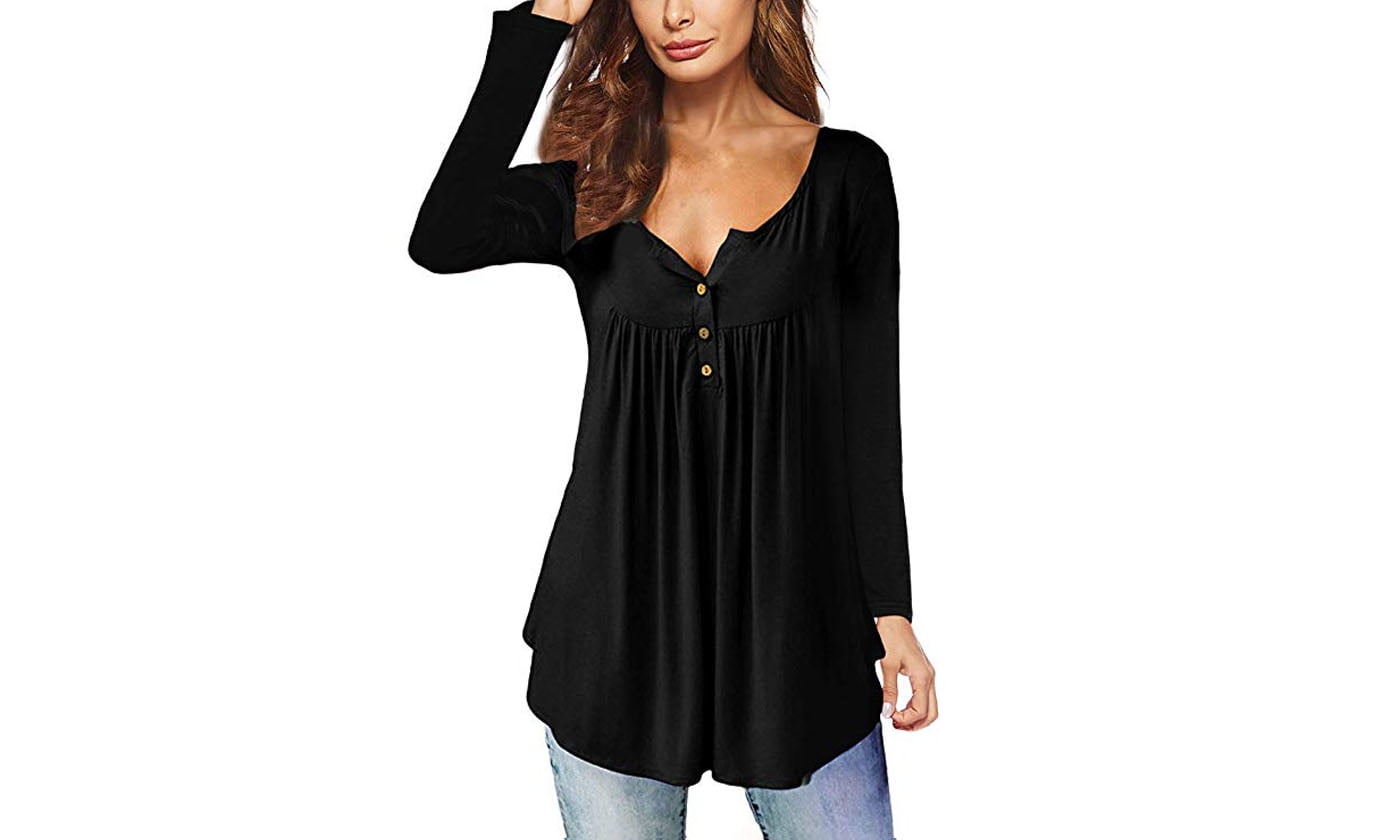 FreshLook Womens Shirts Casual Tee Shirts V Neck Long Sleeve Button