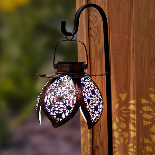 Solar Pierced Metal Flower Lantern with Stake