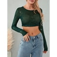thumbnail image 2 of Douhoow Women Sequins Long Sleeve Cropped Tops Sparkle Glitter Short Tops Clubwear, 2 of 8