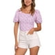thumbnail image 1 of INSPIRAR CHIC Blusa Floral para Mujeres Cuello Cuadrado con Escote en Corazón Manga Abullonada Espalda Fruncida Top Casual Blanco Púrpura M, 1 of 6