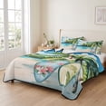 thumbnail image 2 of Twin XL Quilt Set 68''x98'', Summer Beach Lightweight Summer Bedspread Coverlet Set with 2 Pillow Shams, Tropical Coastal Palm Tree Surfboard Breathable All Season Quilt Bedding for Dorm/Guest Room, 2 of 9
