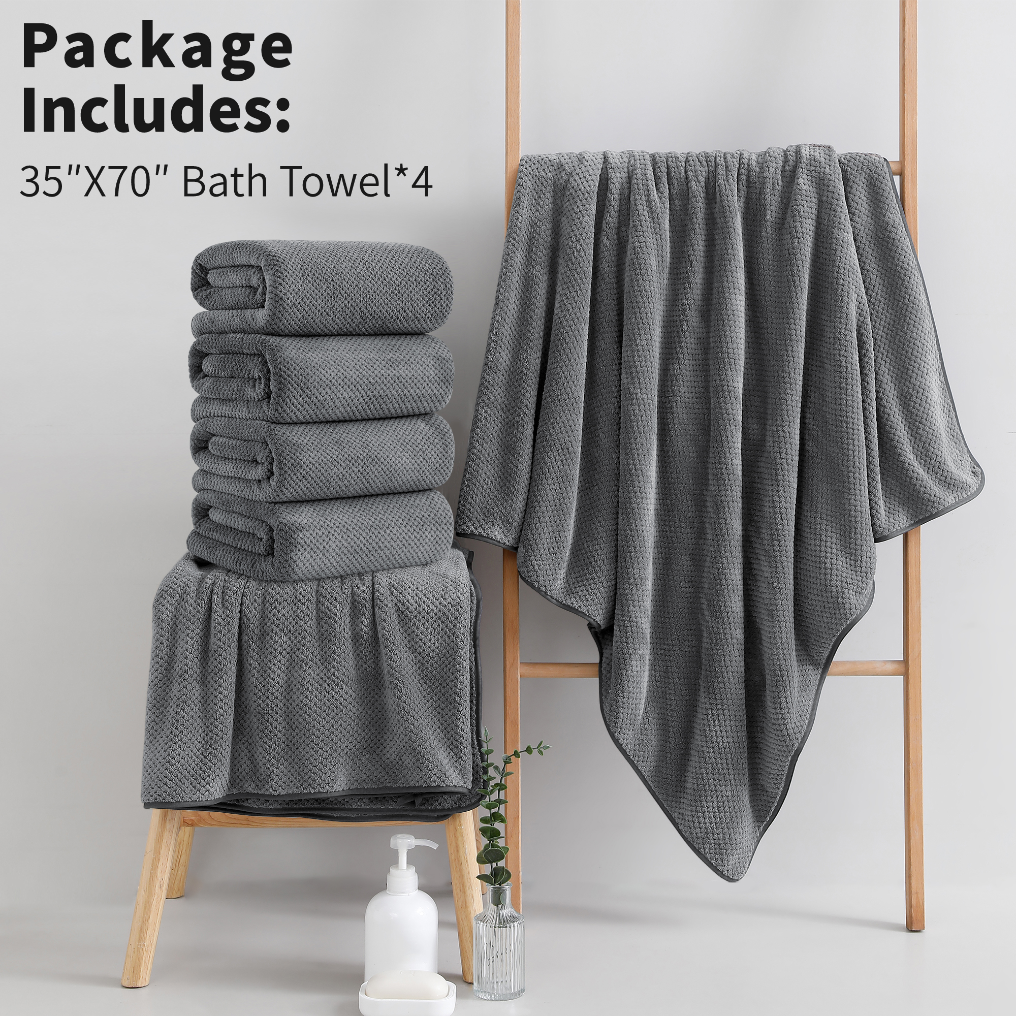 Jessy Home 4-Pack Oversized Bath Towel Set, Dark Gray photo 2