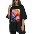 thumbnail image 4 of Plus Size Shirt for Women Black Tops for Women Oversized Short Sleeves Shirt for Women Flower T Shirt Crewneck Shirt for Women XL, 4 of 5