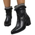 thumbnail image 6 of Xfvqtps Womens Pointed Toe Boots Block Heel Mid Calf Boots with Tassel Detail Comfortable Western Style Fashion Boots for Fall Winter Black, 6 of 9