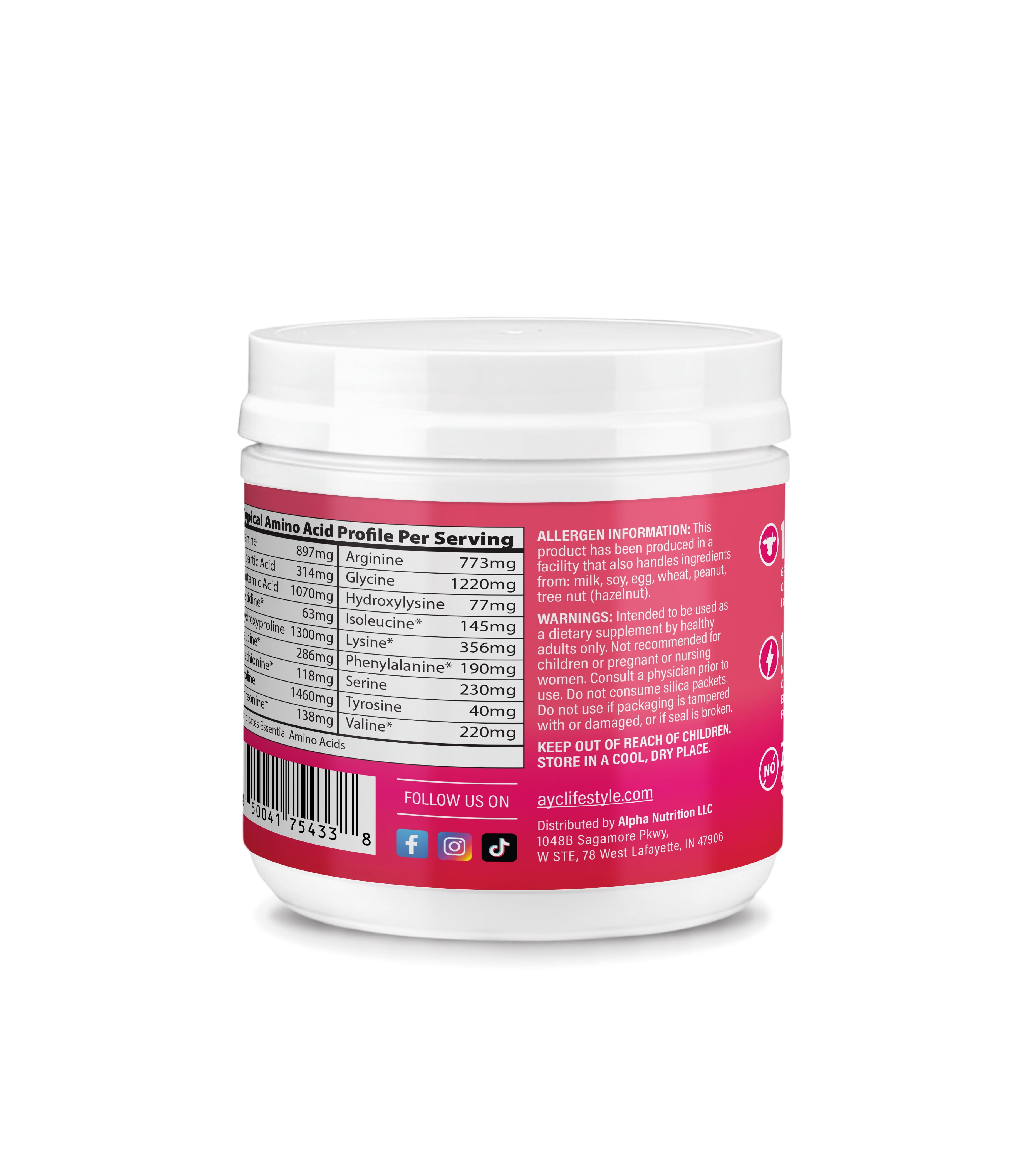 ABOUT YOUR COLLAGEN Peptide Energy Collagen Powder (Bonus Size 40 serv) Hair, Nail, Skin, Type I & III,Caffeine, Vitamin C, Biotin, Hyaluronic Acid, Zero Sugar – 17.84 oz (Strawberry Margarita)