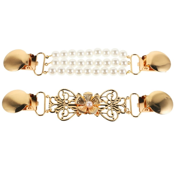 2 clips retro para suéter con perlas falsas, clips para cuello, clip para cárdigan, clips para vestido, cincha trasera, clips para suéter, clip decorativo para chal, clip para ropa