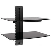 2 Tier Dual Glass Shelf Wall Mount Under DVR DVD TV Component Bracket