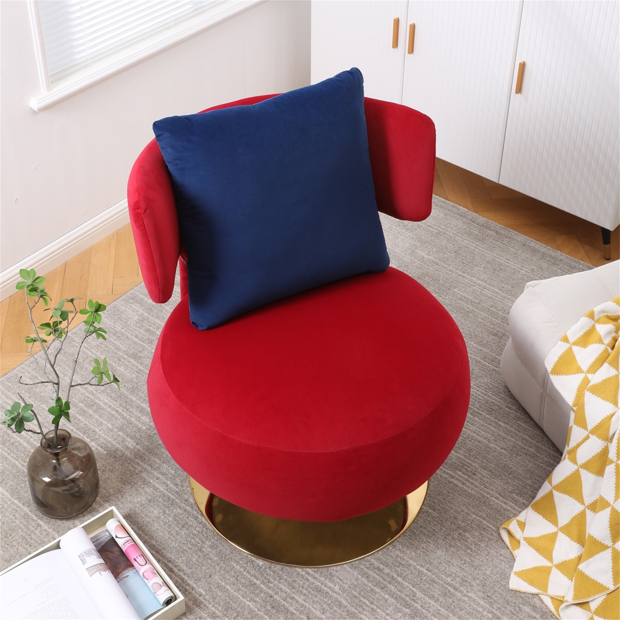 Resenkos Upholstered Leisure Accent Chair with Golden Metal Base for Nursery, Living Room, Bedroom, Red