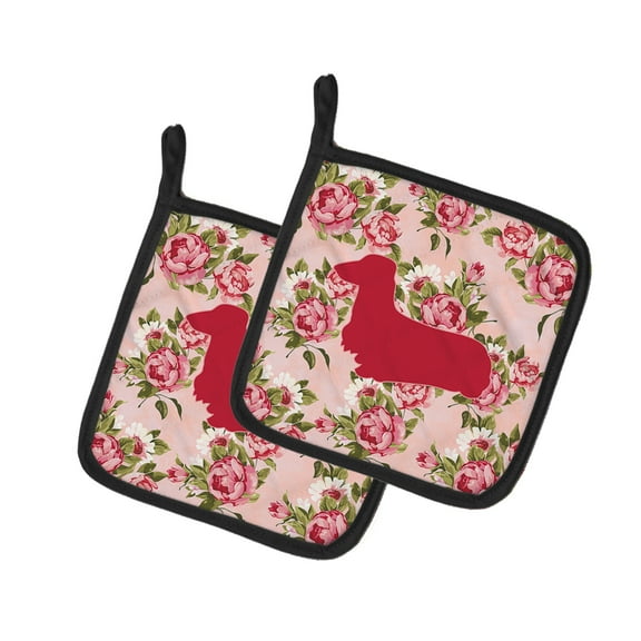 Caroline's Treasures BB1078-RS-PK-PTHD Dachshund Shabby Chic Pink Roses Pair of Pot Holders , 7.5HX7.5W, multicolor